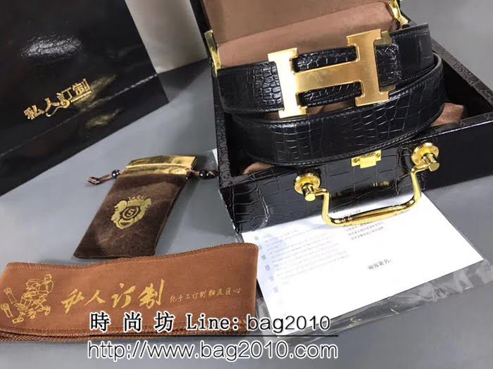 愛馬仕HERMES 私人訂制 鱷魚肚皮整條無拼接 鱷魚皮帶高端男士皮帶 HHG1874